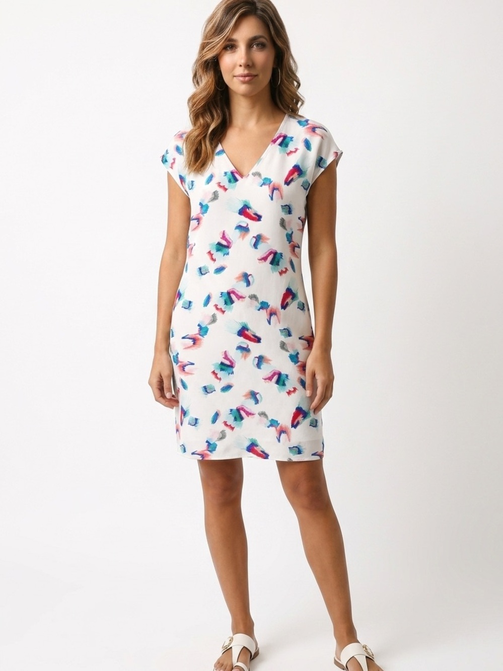 MARIE OLIVER | Andi Colorful Watercolor Print V-Neck Dress Women’s Size Small